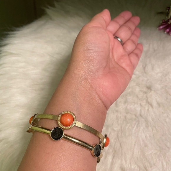 Set of 2 orange and black stone statement bracelets - Picture 3 of 4